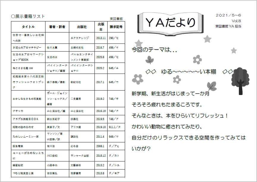 東図書館YAだよりVol8